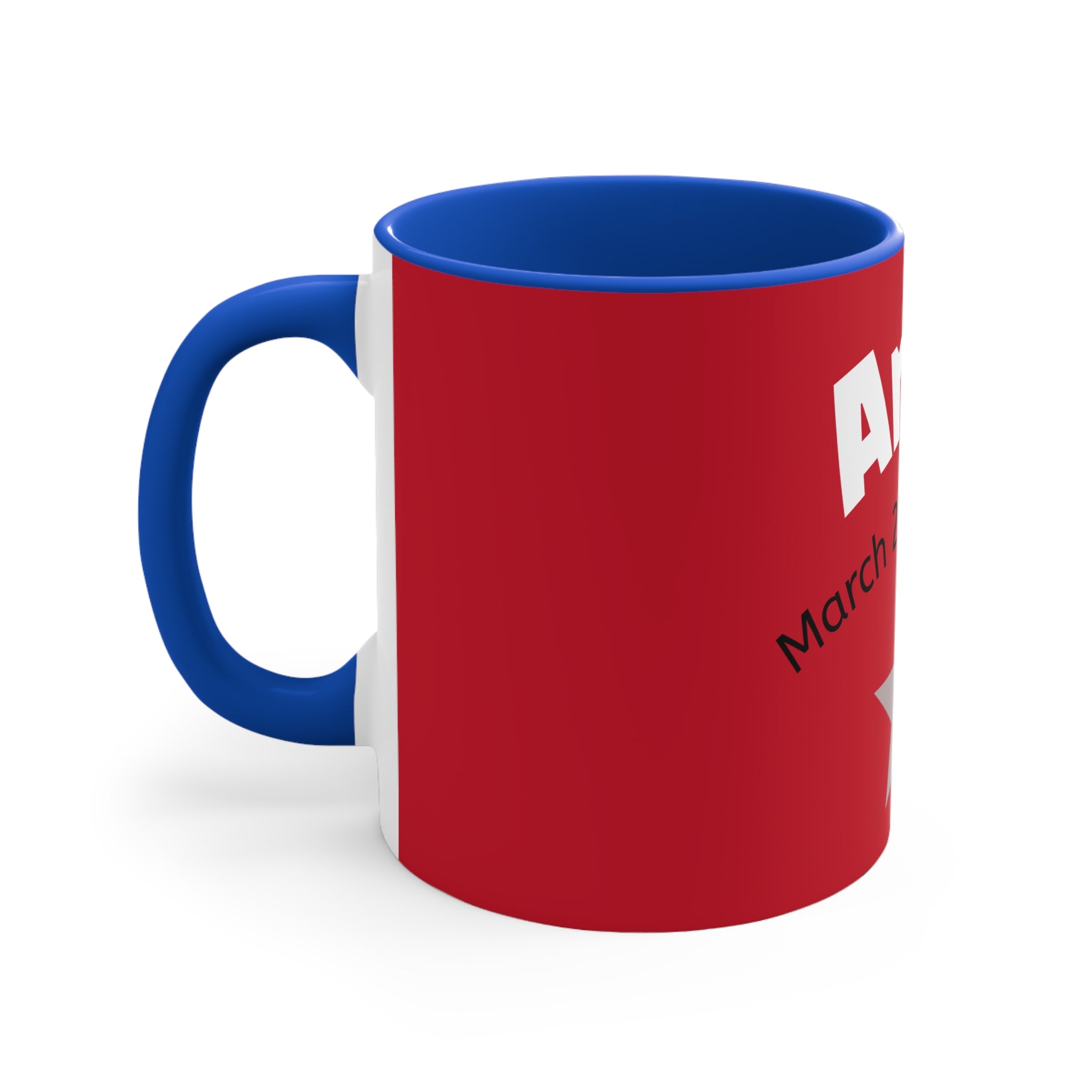 Aries Zodiac Accent Mug — 'Aries March 21–April 19' Red & Blue Astrology Coffee Cup