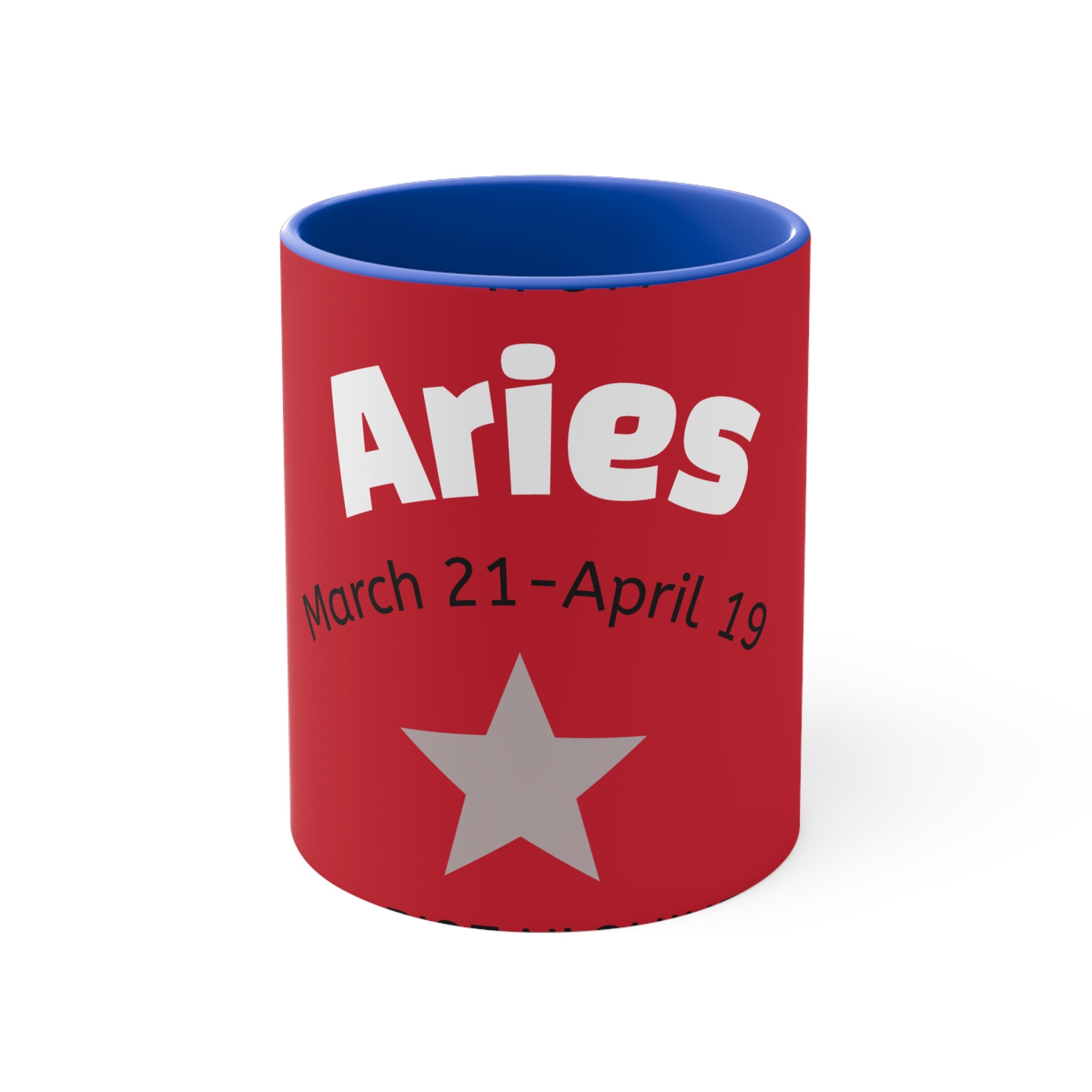 Aries Zodiac Accent Mug — 'Aries March 21–April 19' Red & Blue Astrology Coffee Cup