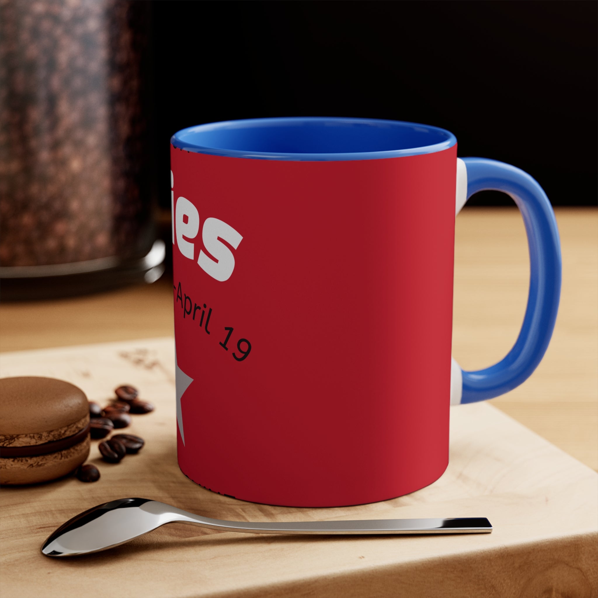 Aries Zodiac Accent Mug — 'Aries March 21–April 19' Red & Blue Astrology Coffee Cup